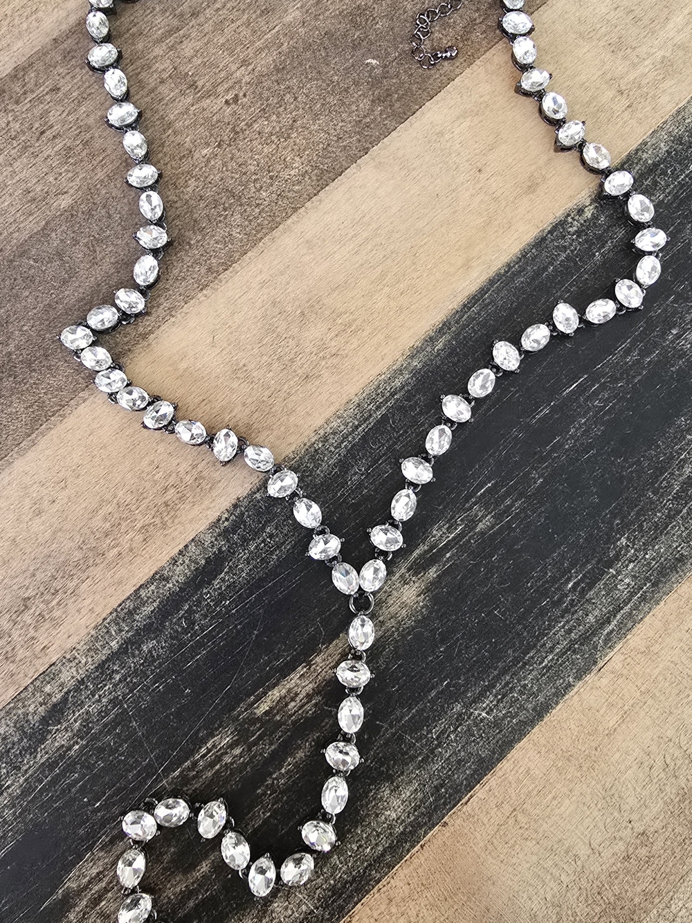 White House Black Market Clear Crystal Y-Necklace in Silver